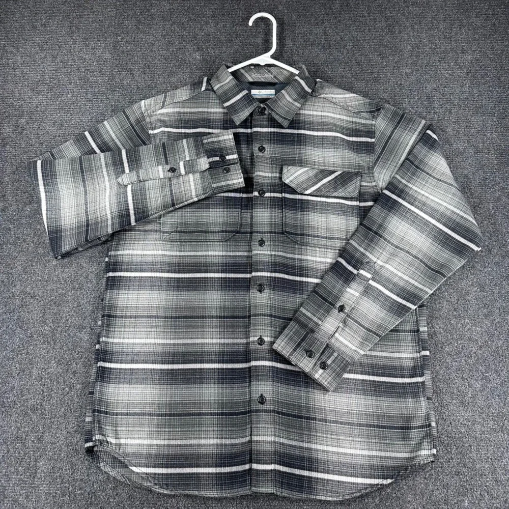 Columbia Button Down Mens M Medium Grey Plaid Omni-Wick Long Sleeve Hiking Shirt - Picture 3 of 16